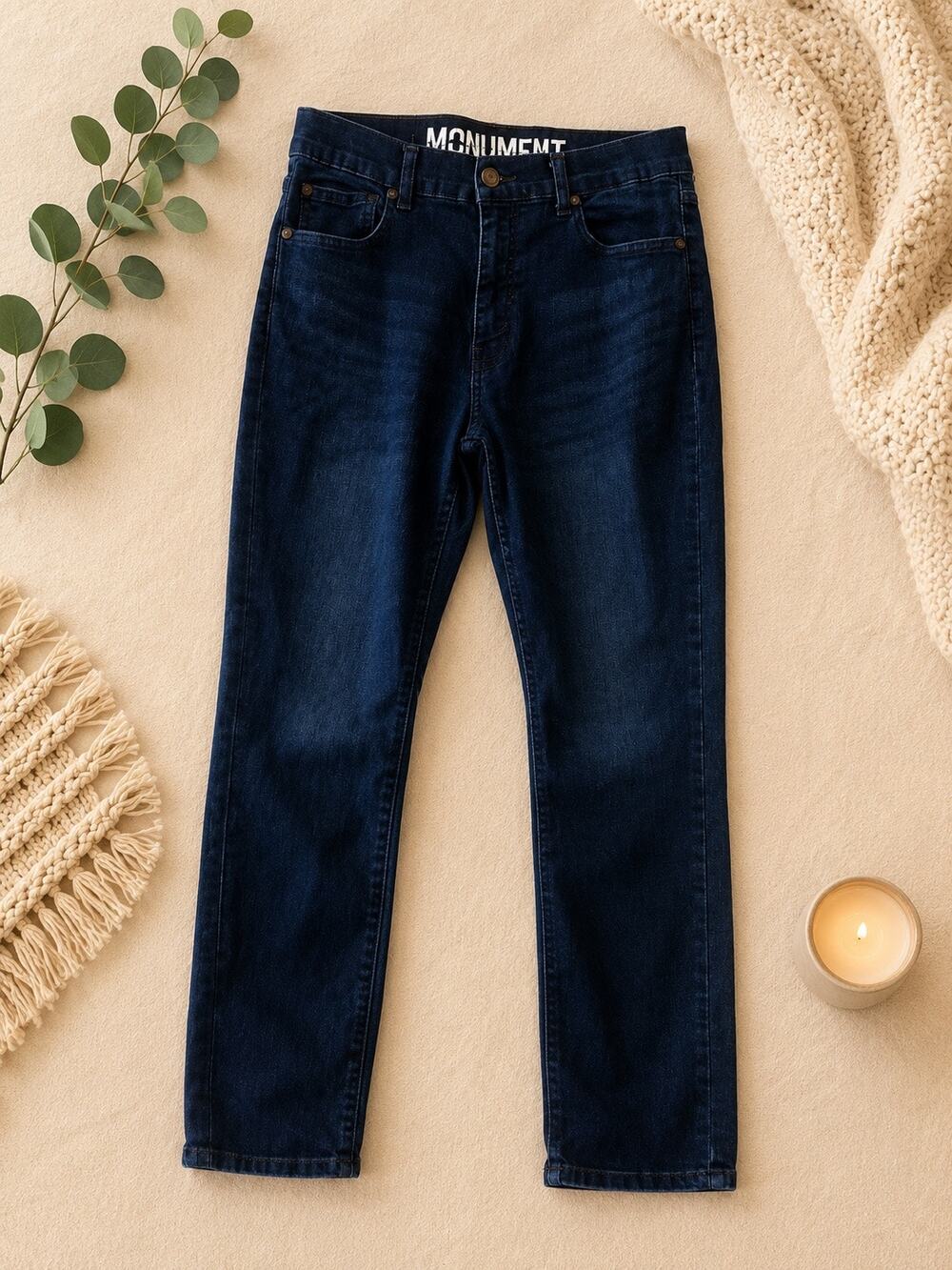 Monument Blue Classic 5 Pocket Slim Leg Denim Jeans Men Sz 36x30
